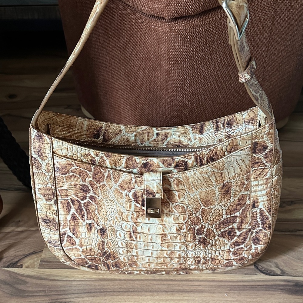 Brahmin Tan Brown Croc-Embossed Shoulder Bag - Picture 4 of 5